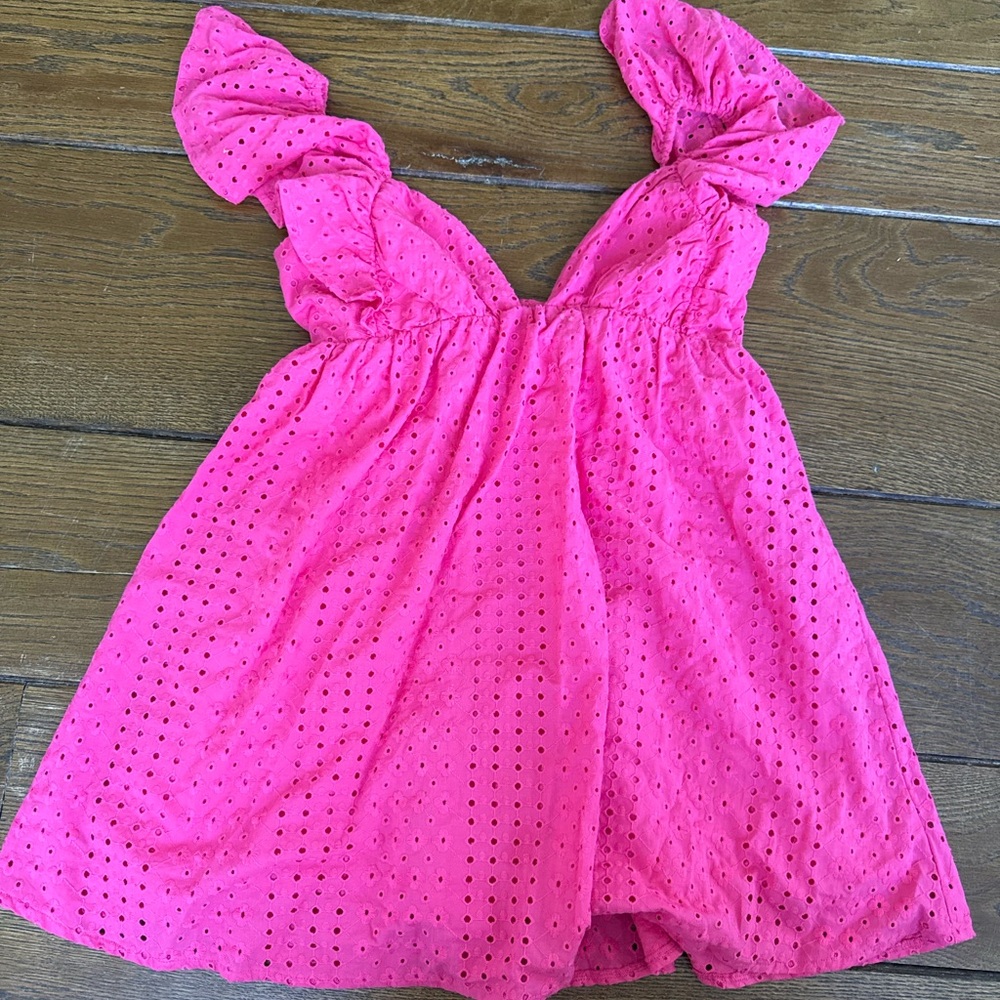 Island Gypsy - Pink Eyelet Dress with Puff Sleeves